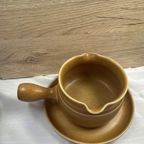 Langley Ceramic Pottery Handled Brown Round Bowl and Plate Set England - Picture 2 of 5